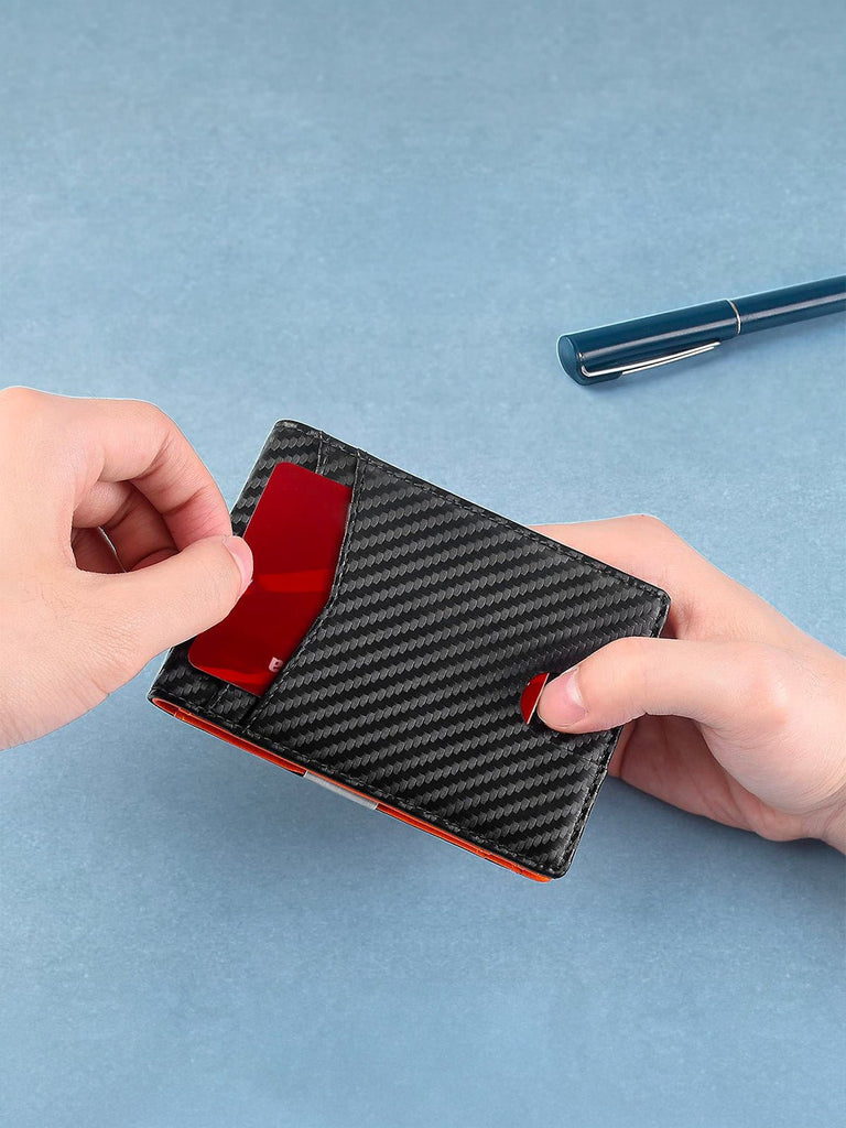 Portefeuille bifold compact, carbone, carte bancaire, sécurité RFID, ultra fin, porte billets, modèle Kazo - Porte - feuille - Noir et orange