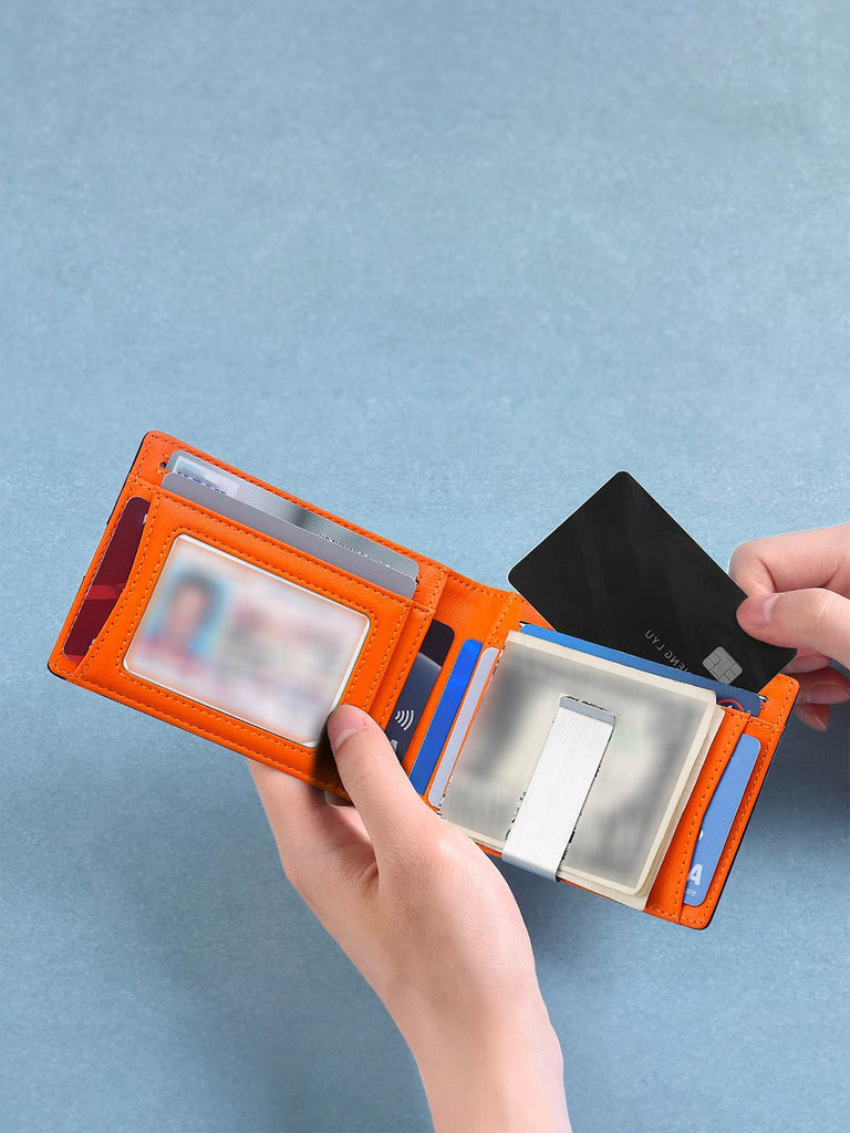 Portefeuille bifold compact, carbone, carte bancaire, sécurité RFID, ultra fin, porte billets, modèle Kazo - Porte - feuille - Noir et orange