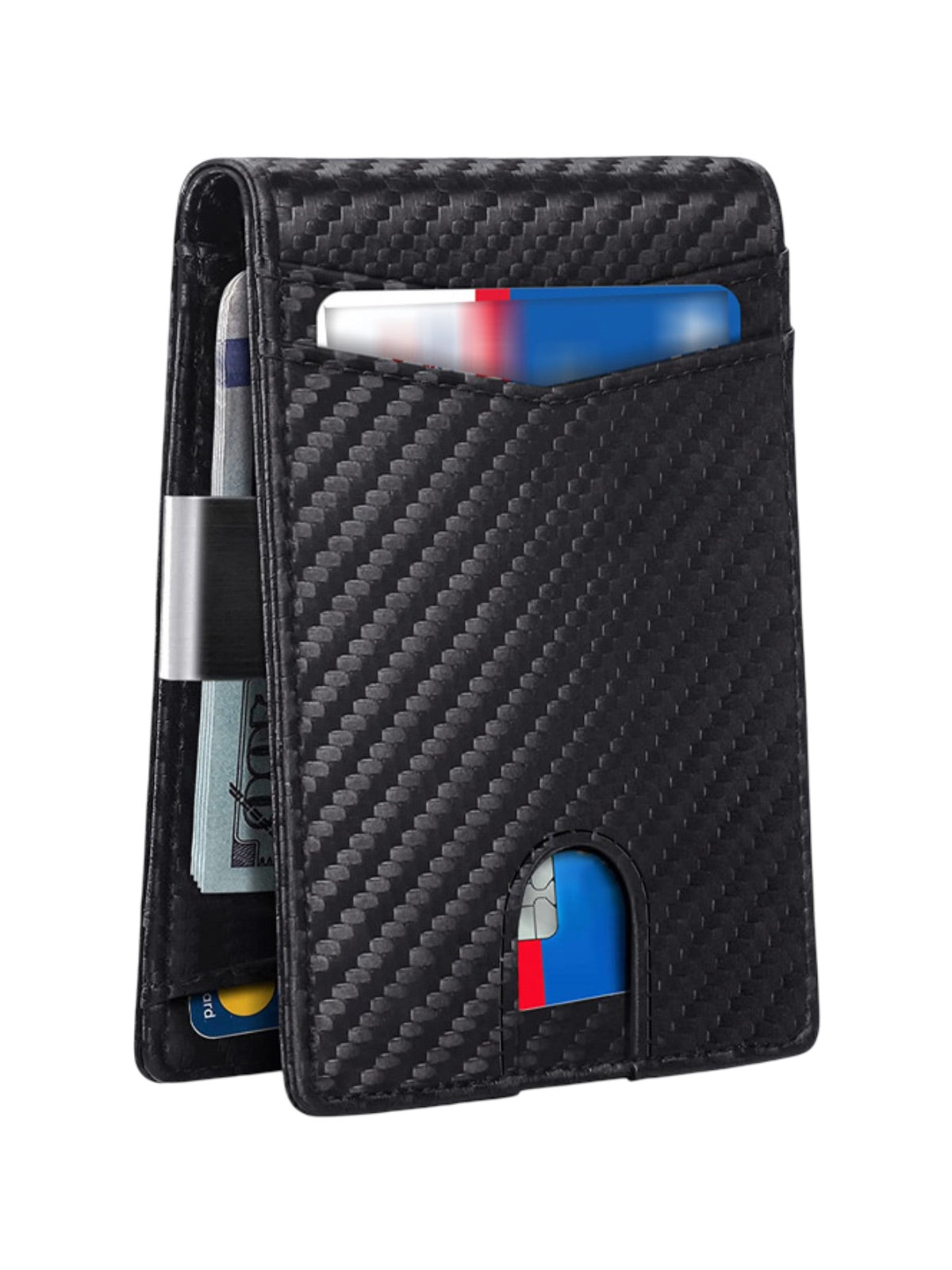 Portefeuille bifold compact, carbone, carte bancaire, sécurité RFID, ultra fin, porte billets, modèle Kazo - Porte - feuille - Noir