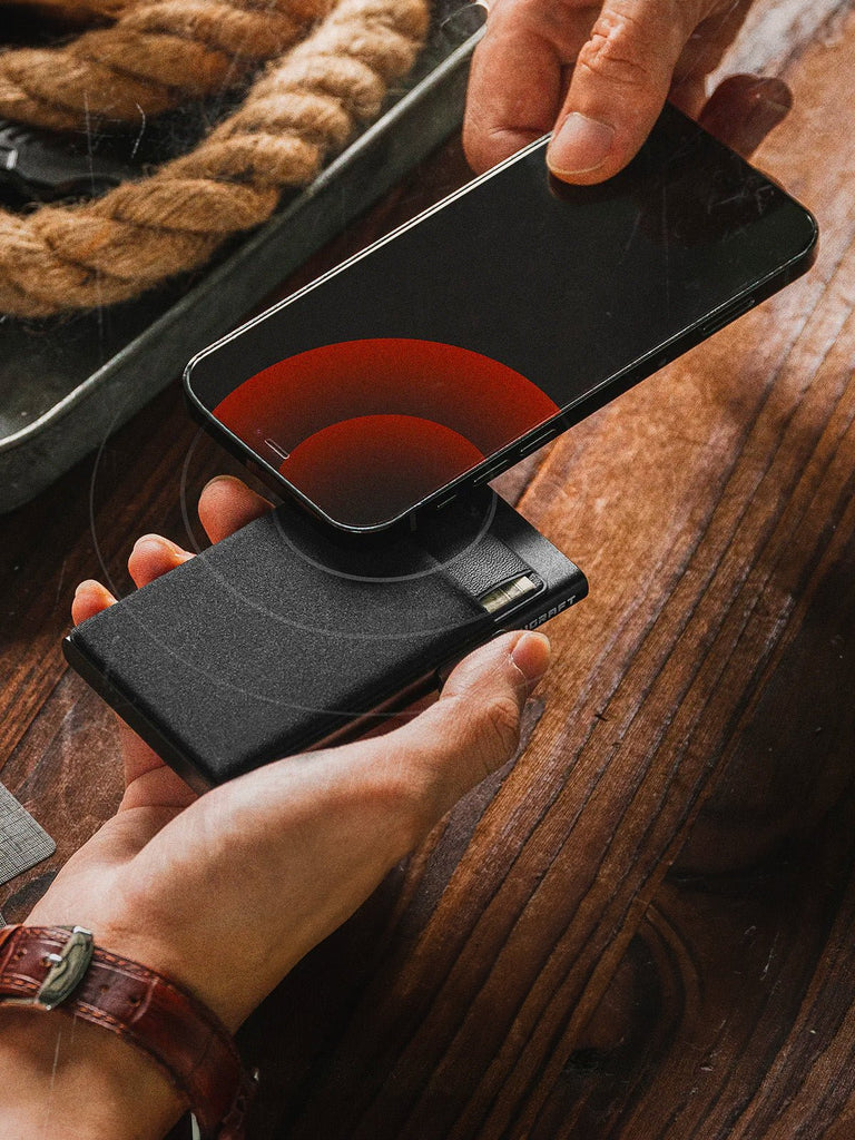 Portefeuille carte bancaire RFID, compact ultra fin, étui aluminium sécurisé, ouverture rapide, protection NFC, modèle Lunaria - Porte - feuille - Noir