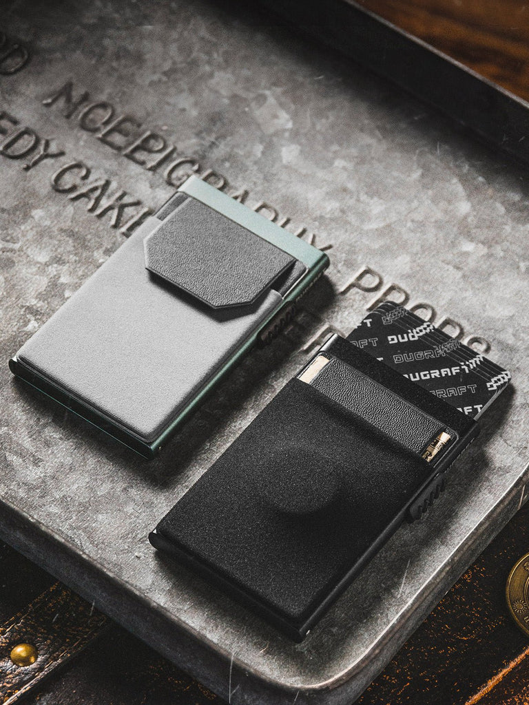 Portefeuille carte bancaire RFID, compact ultra fin, étui aluminium sécurisé, ouverture rapide, protection NFC, modèle Lunaria - Porte - feuille - Noir