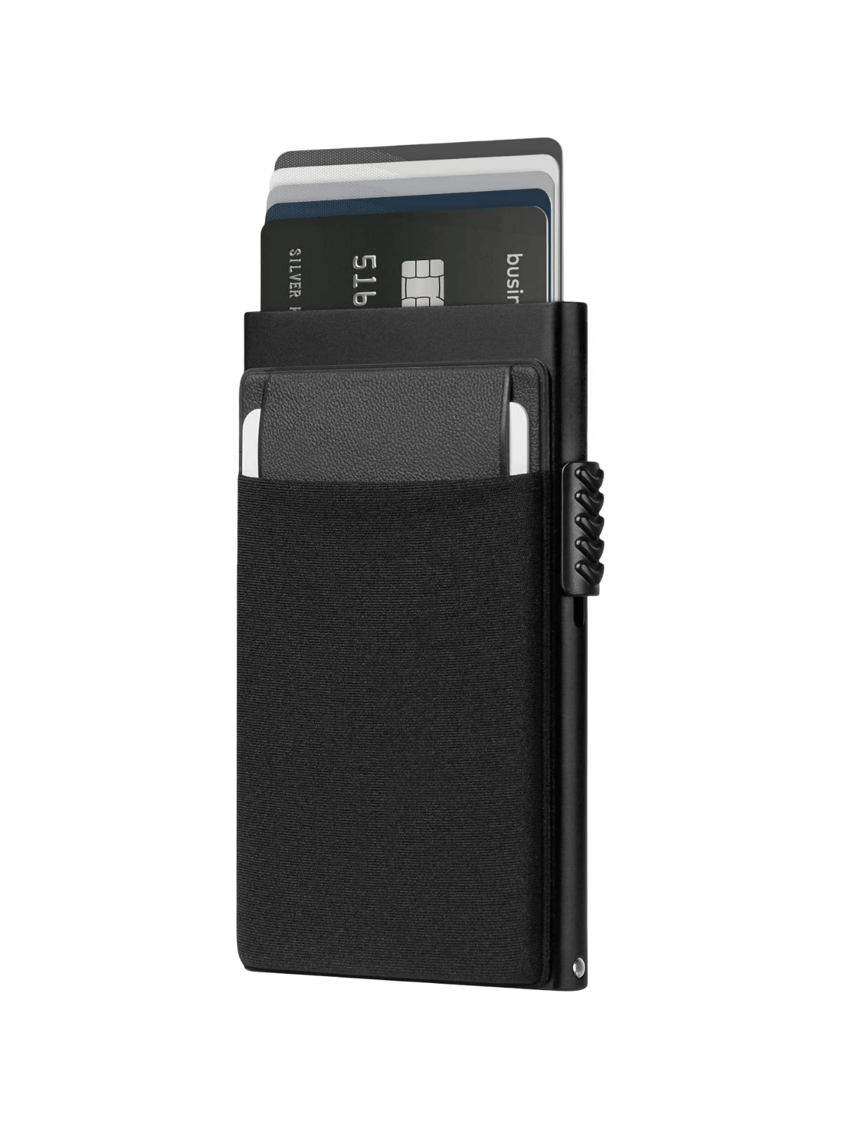 Portefeuille carte bancaire RFID, compact ultra fin, étui aluminium sécurisé, ouverture rapide, protection NFC, modèle Lunaria - Porte - feuille - Noir