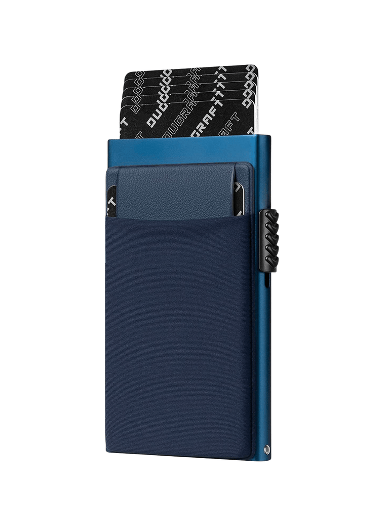Portefeuille carte bancaire RFID, compact ultra fin, étui aluminium sécurisé, ouverture rapide, protection NFC, modèle Lunaria - Porte - feuille - Bleu