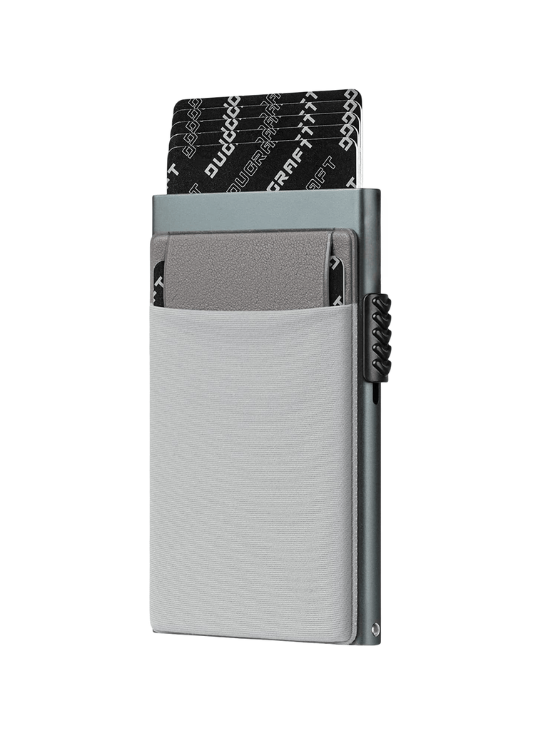 Portefeuille carte bancaire RFID, compact ultra fin, étui aluminium sécurisé, ouverture rapide, protection NFC, modèle Lunaria - Porte - feuille - Gris