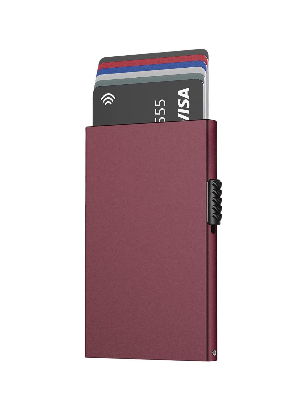 Portefeuille carte métal RFID, protection sans contact, format compact, extraction rapide, design ultra fin, modèle Valkor - Porte - feuille - Bordeaux