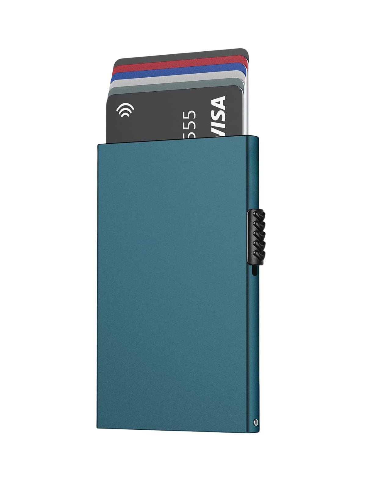 Portefeuille carte métal RFID, protection sans contact, format compact, extraction rapide, design ultra fin, modèle Valkor - Porte - feuille - Bleu canard