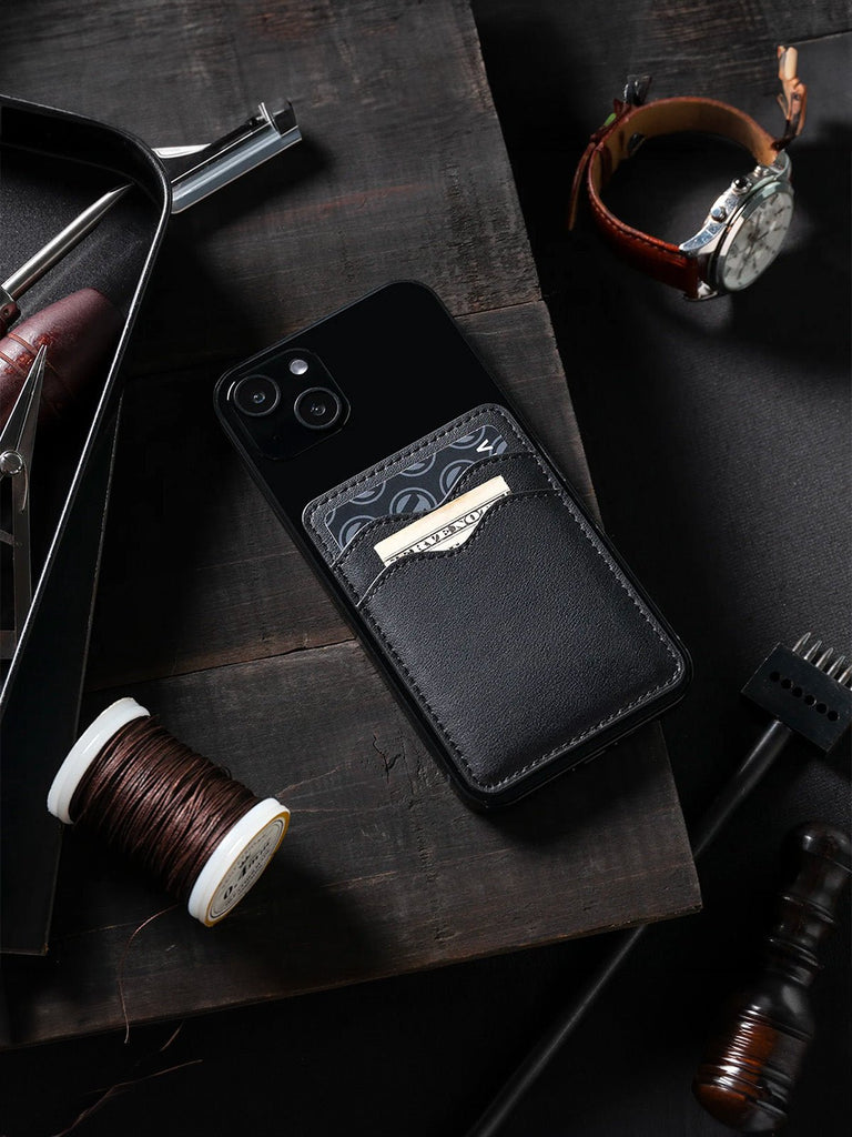 Portefeuille carte téléphone, cuir noir, format ultra - fin, RFID sécurisé, design magnétique, modèle Axion - Porte - feuille - Noir