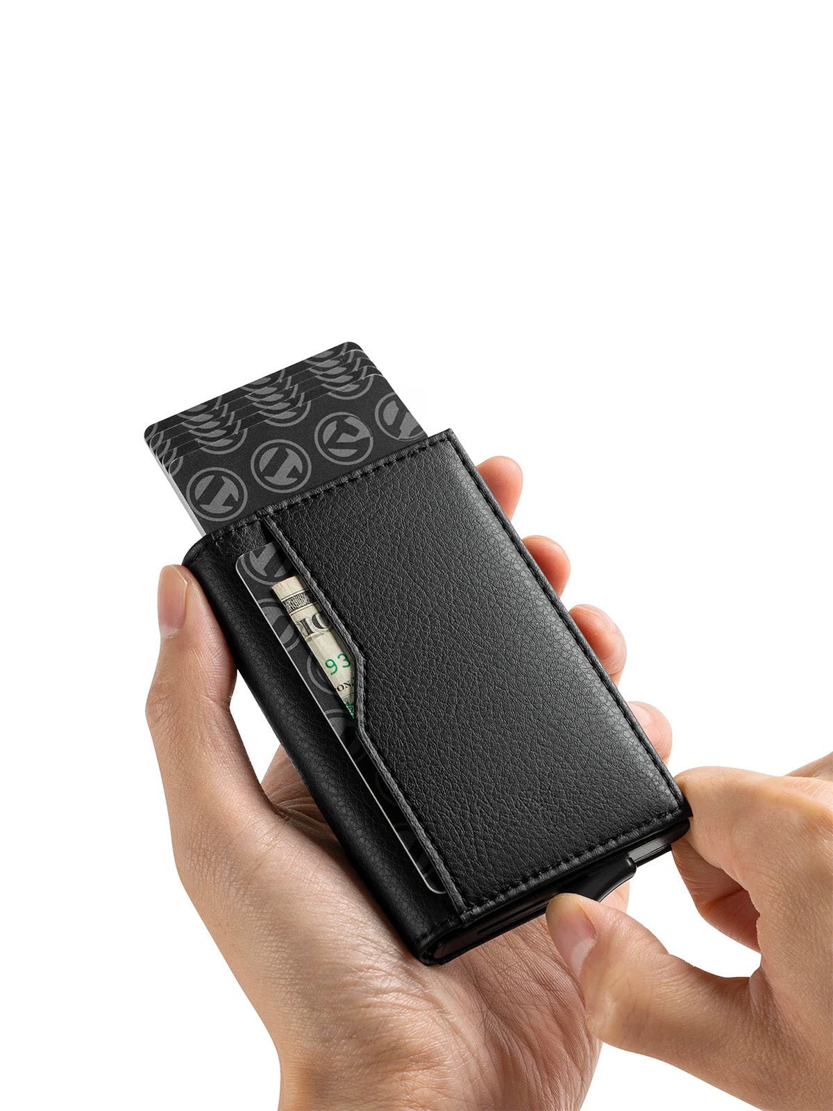Portefeuille compact cuir RFID, protection cartes bancaires, pop - up aluminium, format carte, porte - cartes coulissant, modèle Noctis - Porte - feuille - Noir