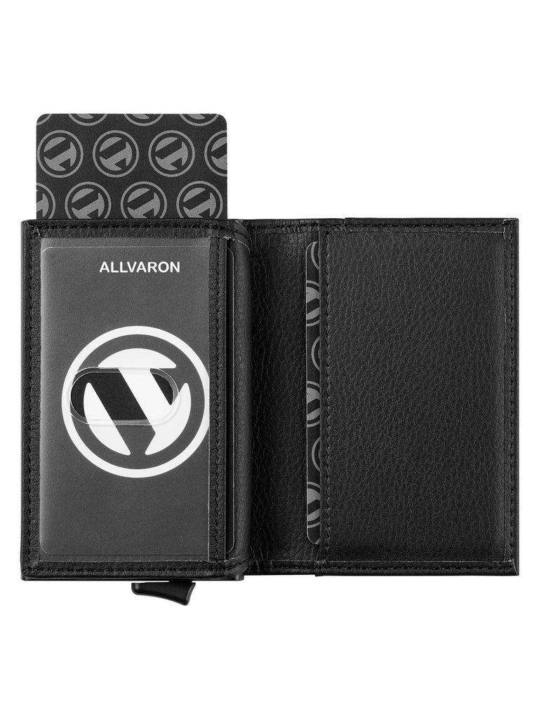 Portefeuille compact cuir RFID, protection cartes bancaires, pop - up aluminium, format carte, porte - cartes coulissant, modèle Noctis - Porte - feuille - Noir