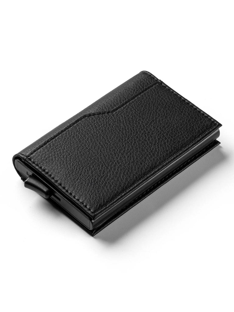 Portefeuille compact cuir RFID, protection cartes bancaires, pop - up aluminium, format carte, porte - cartes coulissant, modèle Noctis - Porte - feuille - Noir