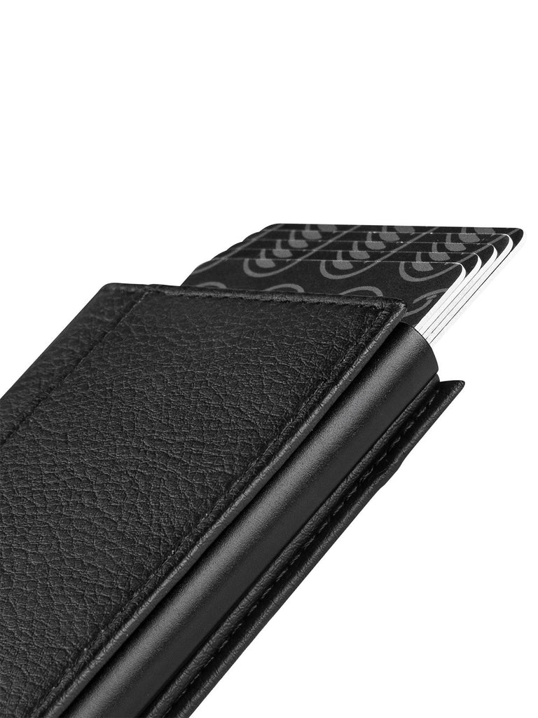 Portefeuille compact cuir RFID, protection cartes bancaires, pop - up aluminium, format carte, porte - cartes coulissant, modèle Noctis - Porte - feuille - Noir