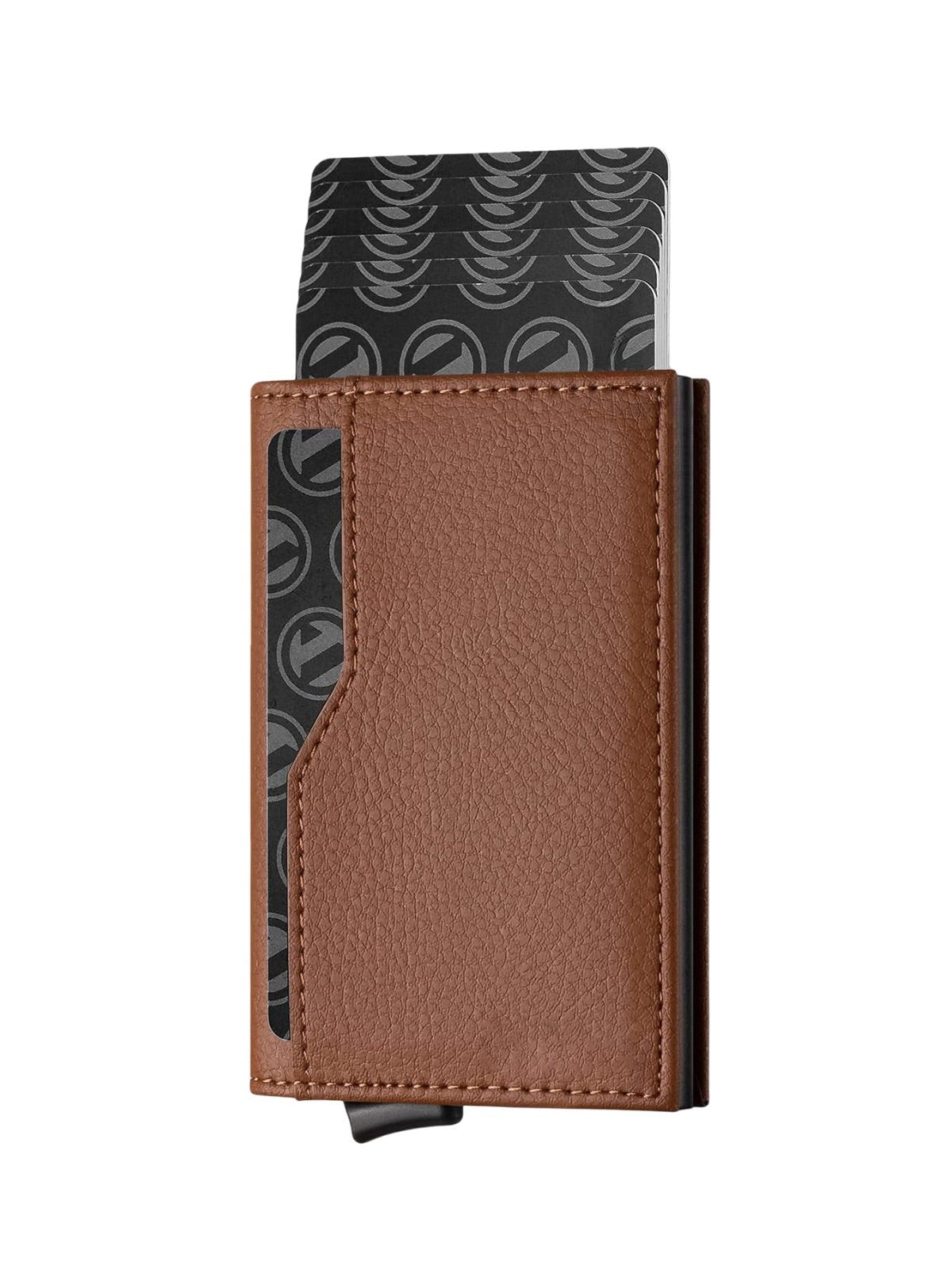 Portefeuille compact cuir RFID, protection cartes bancaires, pop - up aluminium, format carte, porte - cartes coulissant, modèle Noctis - Porte - feuille - Marron