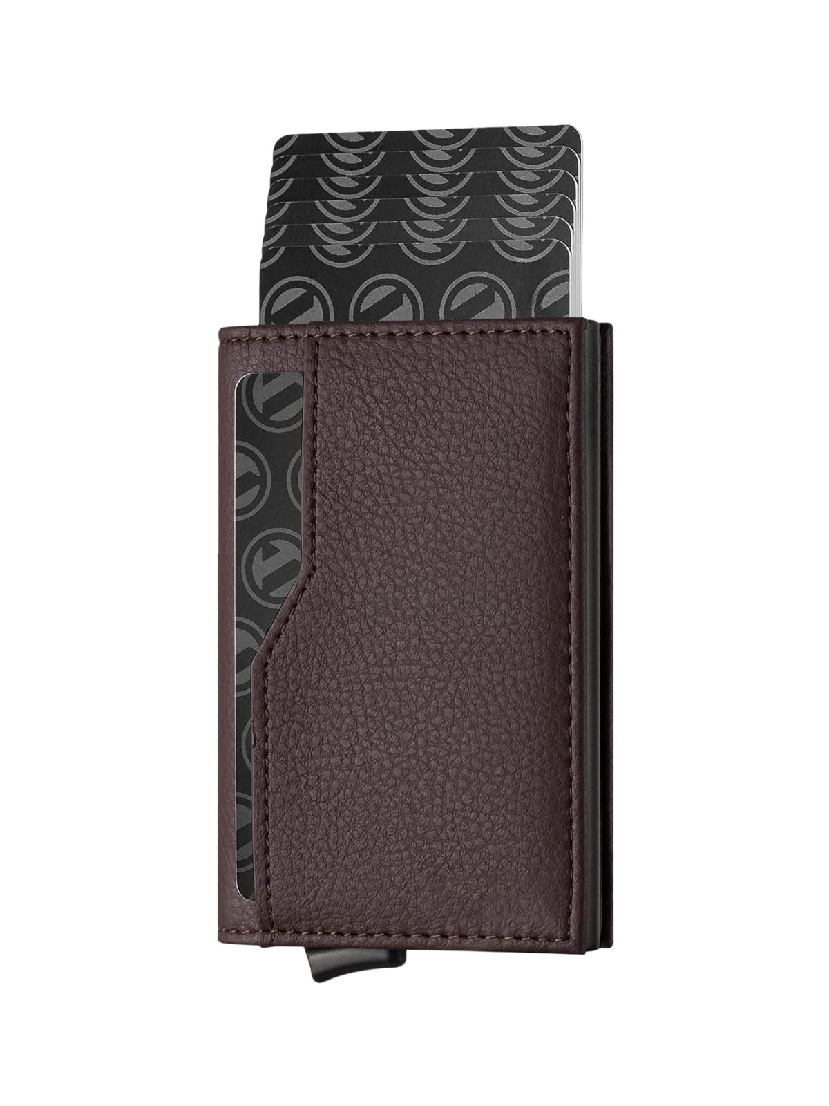 Portefeuille compact cuir RFID, protection cartes bancaires, pop - up aluminium, format carte, porte - cartes coulissant, modèle Noctis - Porte - feuille - Café