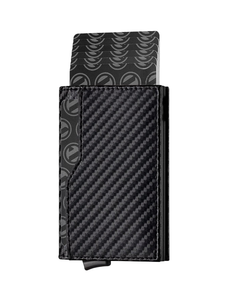 Portefeuille compact cuir RFID, protection cartes bancaires, pop - up aluminium, format carte, porte - cartes coulissant, modèle Noctis - Porte - feuille - Carbone