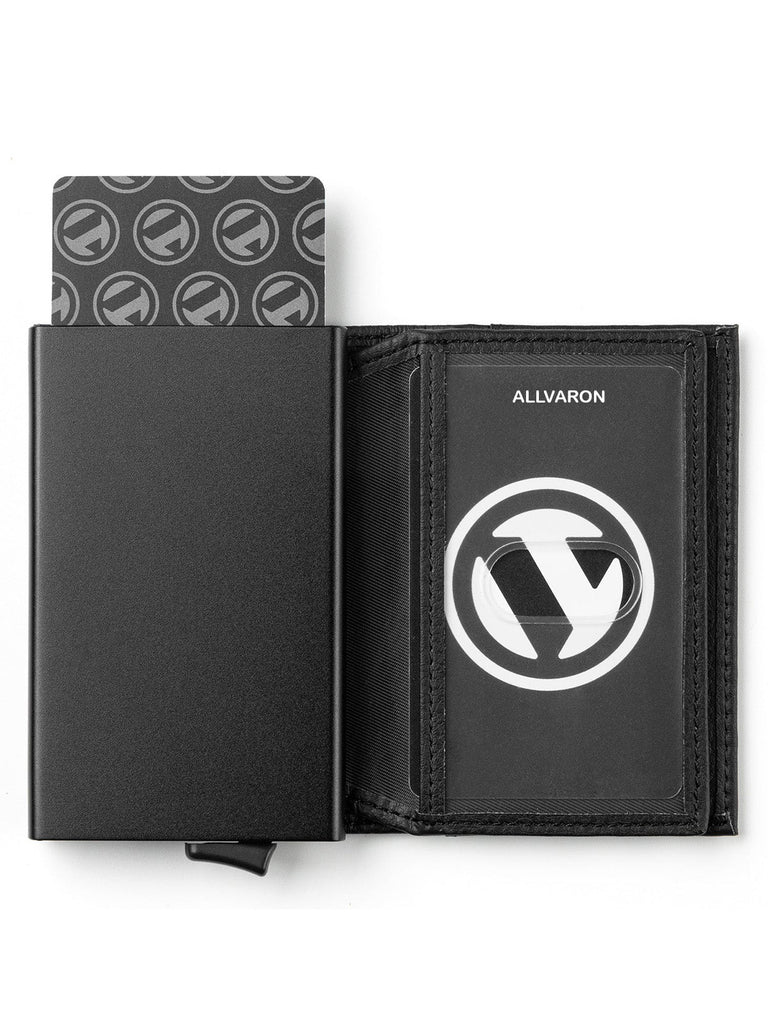 Portefeuille compact cuir RFID, protection cartes bancaires, pop - up aluminium, format carte, porte - cartes coulissant, modèle Noctis - Porte - feuille - Noir