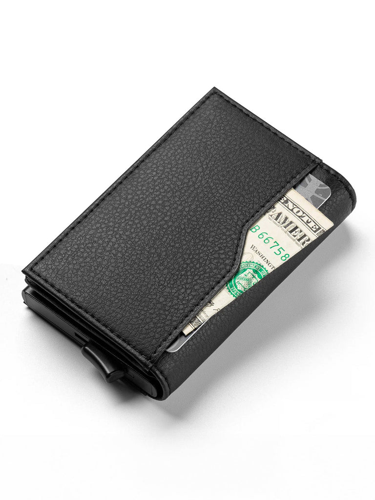 Portefeuille compact cuir RFID, protection cartes bancaires, pop - up aluminium, format carte, porte - cartes coulissant, modèle Noctis - Porte - feuille - Noir