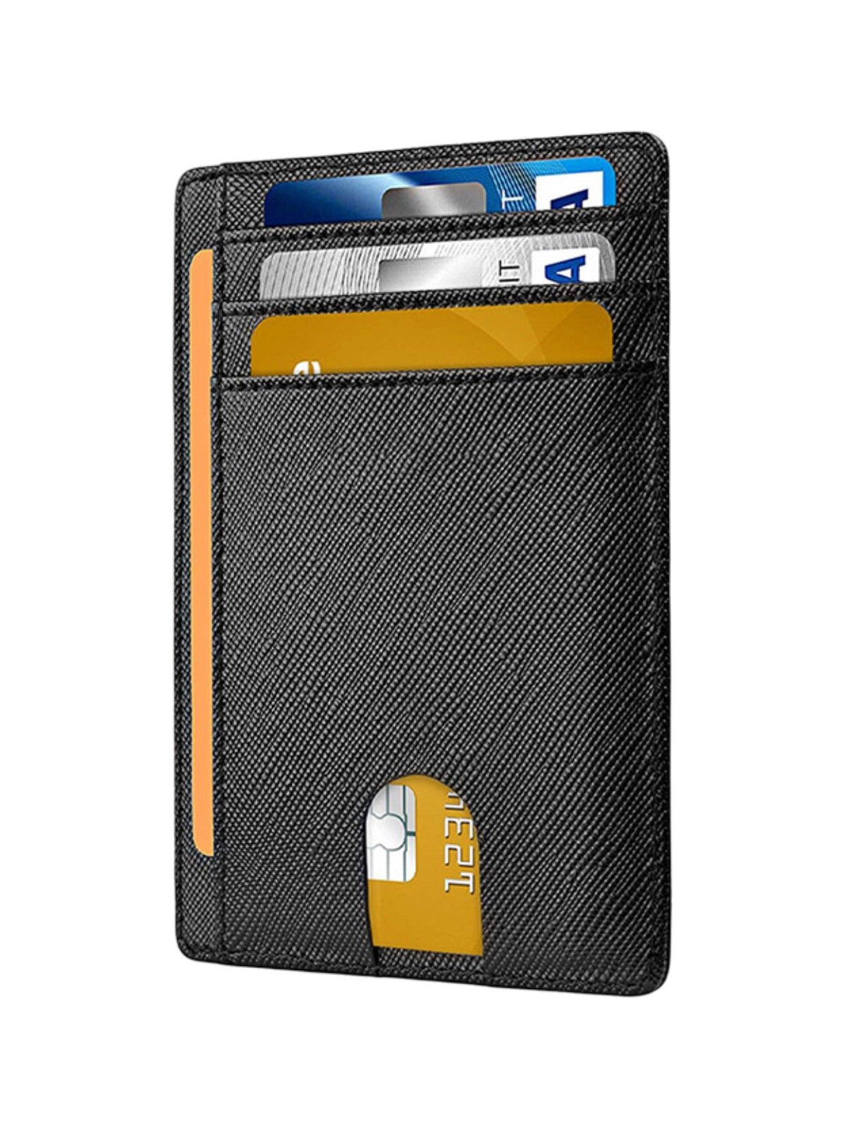 Portefeuille compact en cuir, protection RFID, ultra fin, format carte, rangement billets, modèle Tiersy - Porte - feuille - Noir rayé