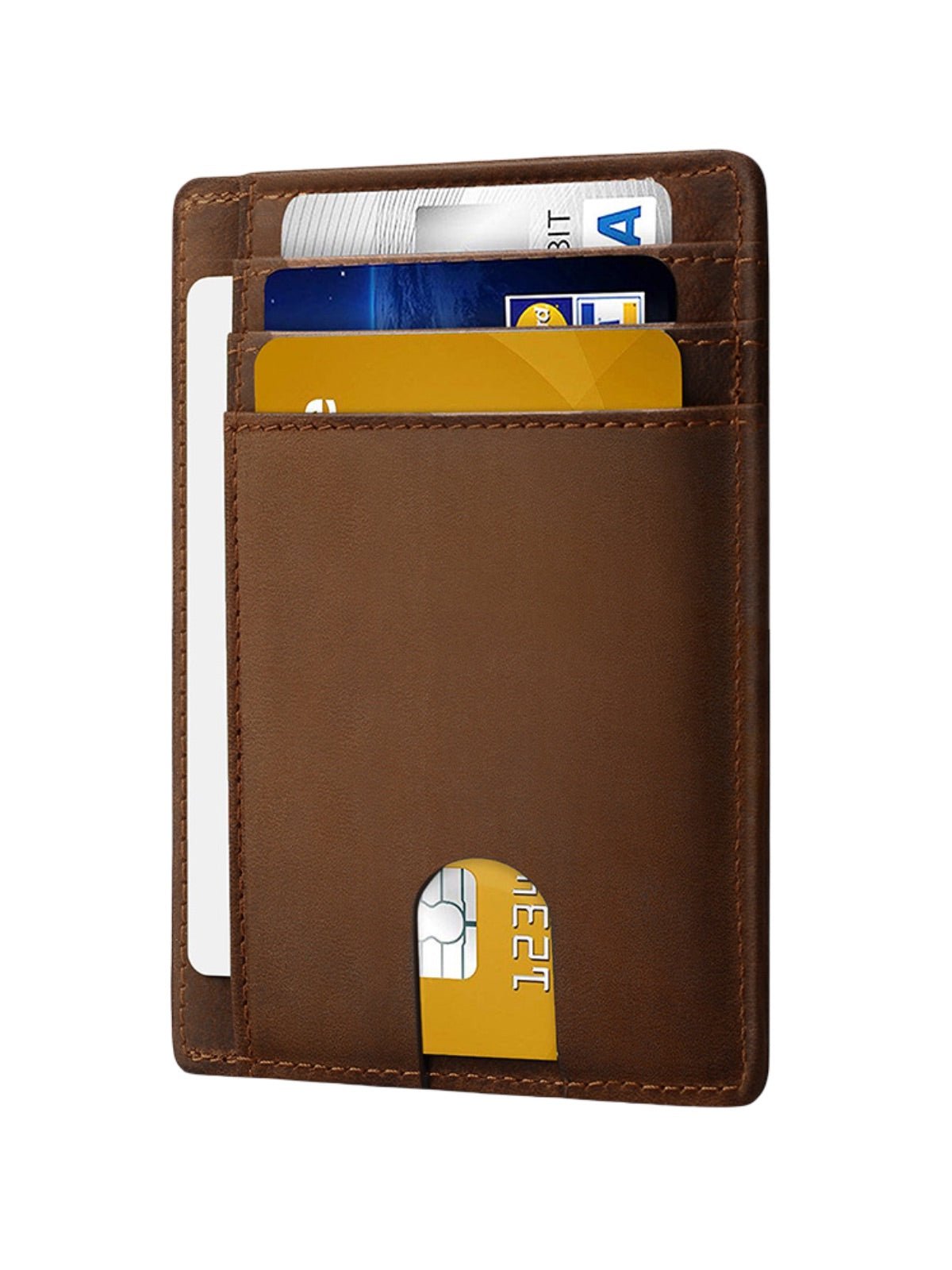 Portefeuille compact en cuir, protection RFID, ultra fin, format carte, rangement billets, modèle Tiersy - Porte - feuille - Marron