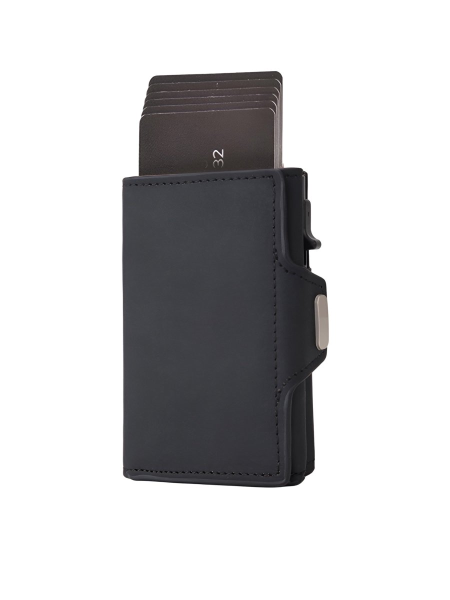 Portefeuille compact RFID, carte éjection automatique, en simili vegan, ultra - fin, modèle Basile - Porte - feuille - Noir