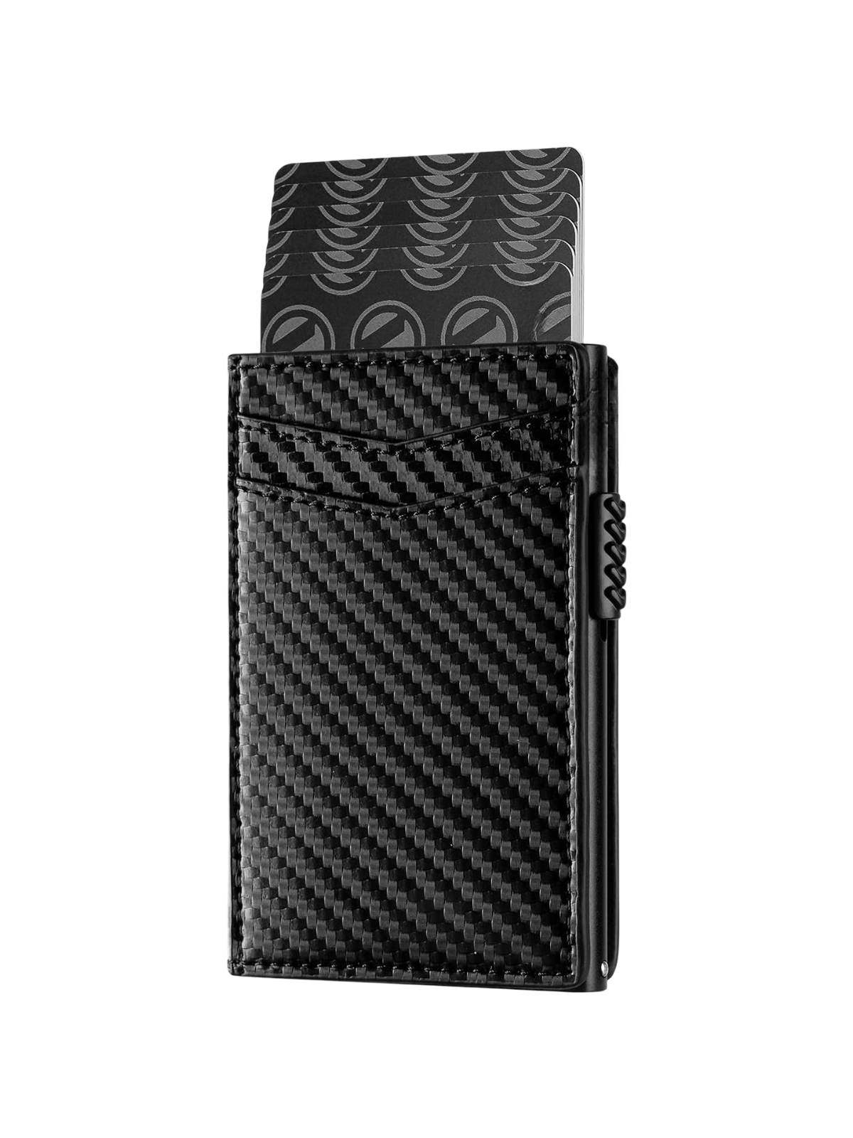 Portefeuille cuir noir, porte - cartes format compact, carte bancaire, RFID sécurisé, bouton latéral, modèle Selith - Porte - feuille - Carbone