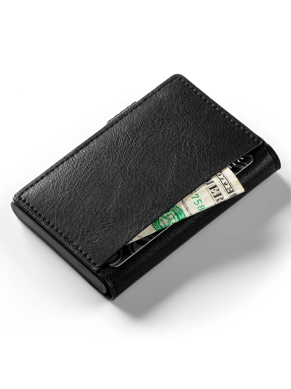 Portefeuille cuir noir, porte - cartes format compact, carte bancaire, RFID sécurisé, bouton latéral, modèle Selith - Porte - feuille - Noir