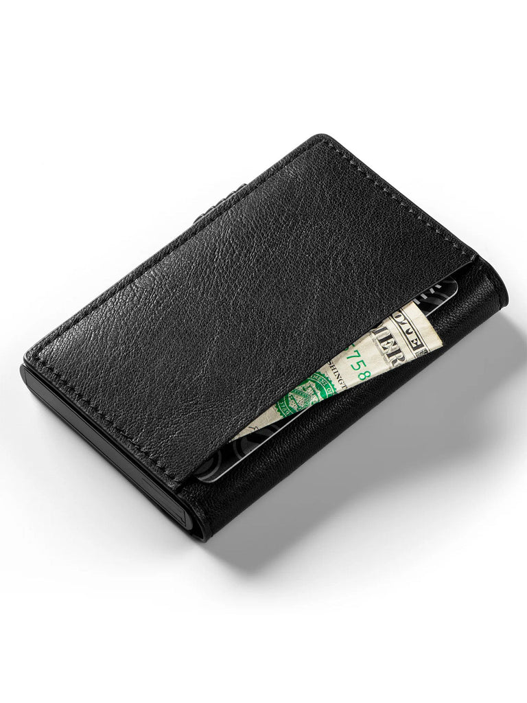 Portefeuille cuir noir, porte - cartes format compact, carte bancaire, RFID sécurisé, bouton latéral, modèle Selith - Porte - feuille - Noir