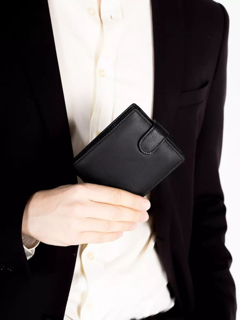 Portefeuille cuir véritable homme, RFID sécurisé, grande capacité, compartiment monnaie, modèle Merlin - Porte - feuille - Noir