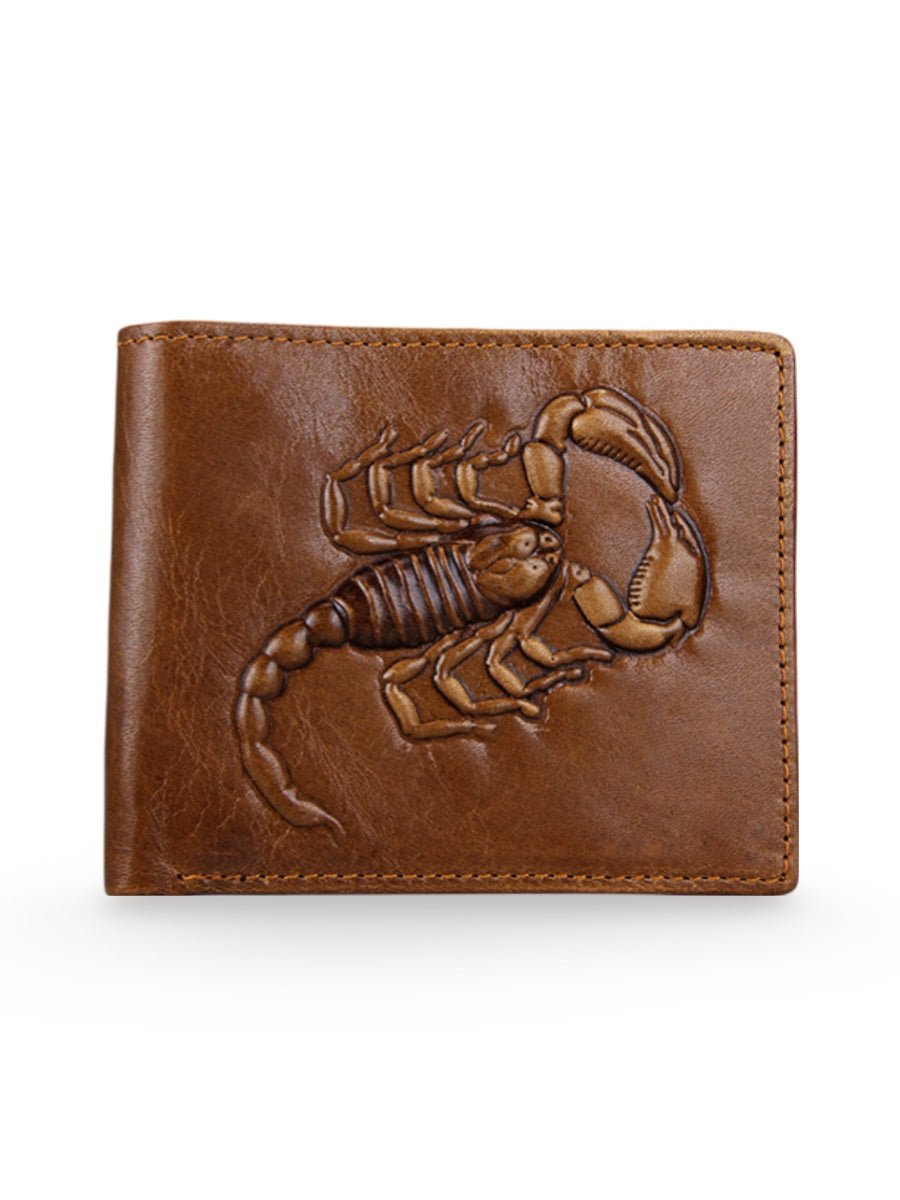 Portefeuille en cuir marron, motif scorpion en relief, compact, multiple rangements, modèle Serkan - Porte - feuille - Marron