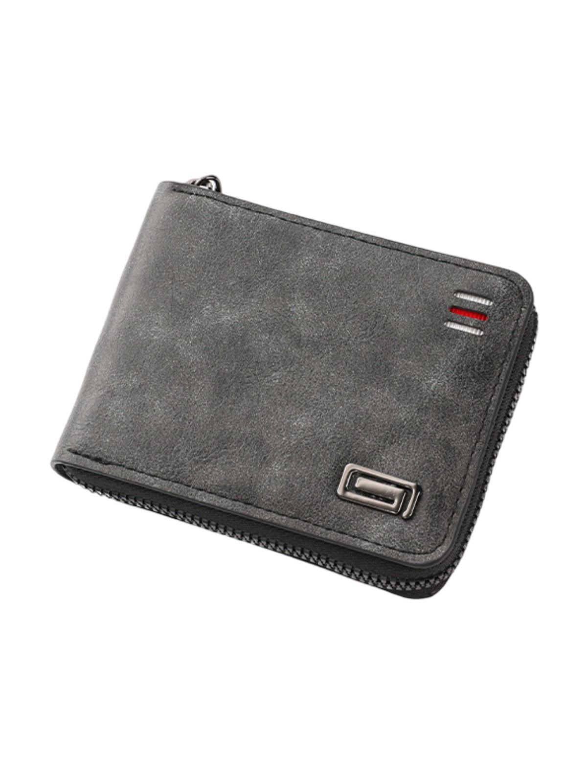 Portefeuille homme compact, fermeture zippée, simili vegan, trifold, format poche, modèle Stormy - Porte - feuille - Gris