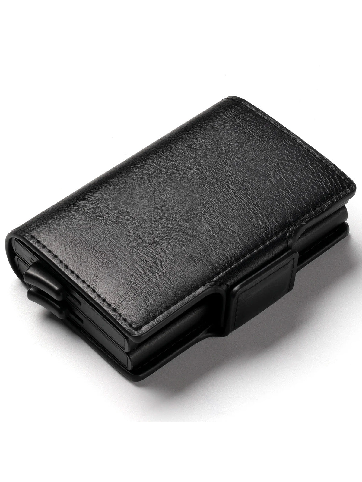 Portefeuille homme compact RFID, cuir noir, double boîtier aluminium, accès rapide cartes, porte - billets, modèle Juno - Porte - feuille - Noir