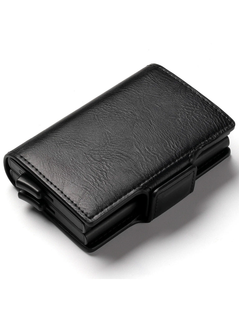 Portefeuille homme compact RFID, cuir noir, double boîtier aluminium, accès rapide cartes, porte - billets, modèle Juno - Porte - feuille - Noir
