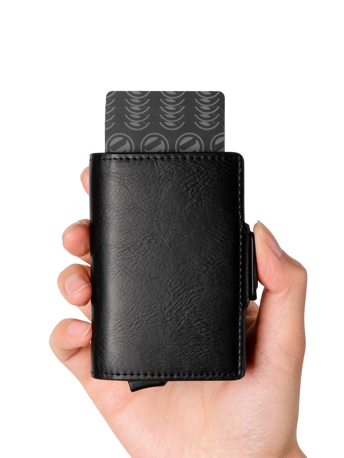 Portefeuille homme compact RFID, cuir noir, double boîtier aluminium, accès rapide cartes, porte - billets, modèle Juno - Porte - feuille - Noir
