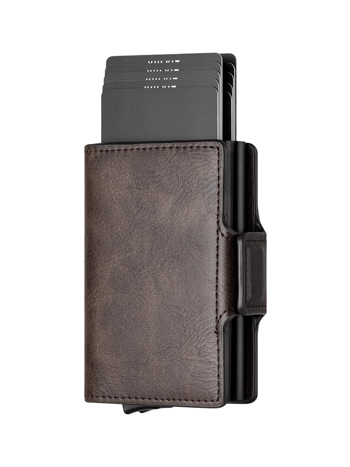 Portefeuille homme compact RFID, cuir noir, double boîtier aluminium, accès rapide cartes, porte - billets, modèle Juno - Porte - feuille - Café