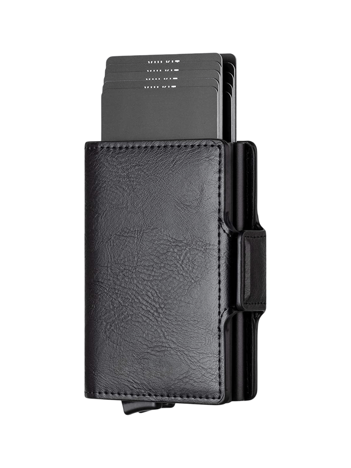 Portefeuille homme compact RFID, cuir noir, double boîtier aluminium, accès rapide cartes, porte - billets, modèle Juno - Porte - feuille - Noir