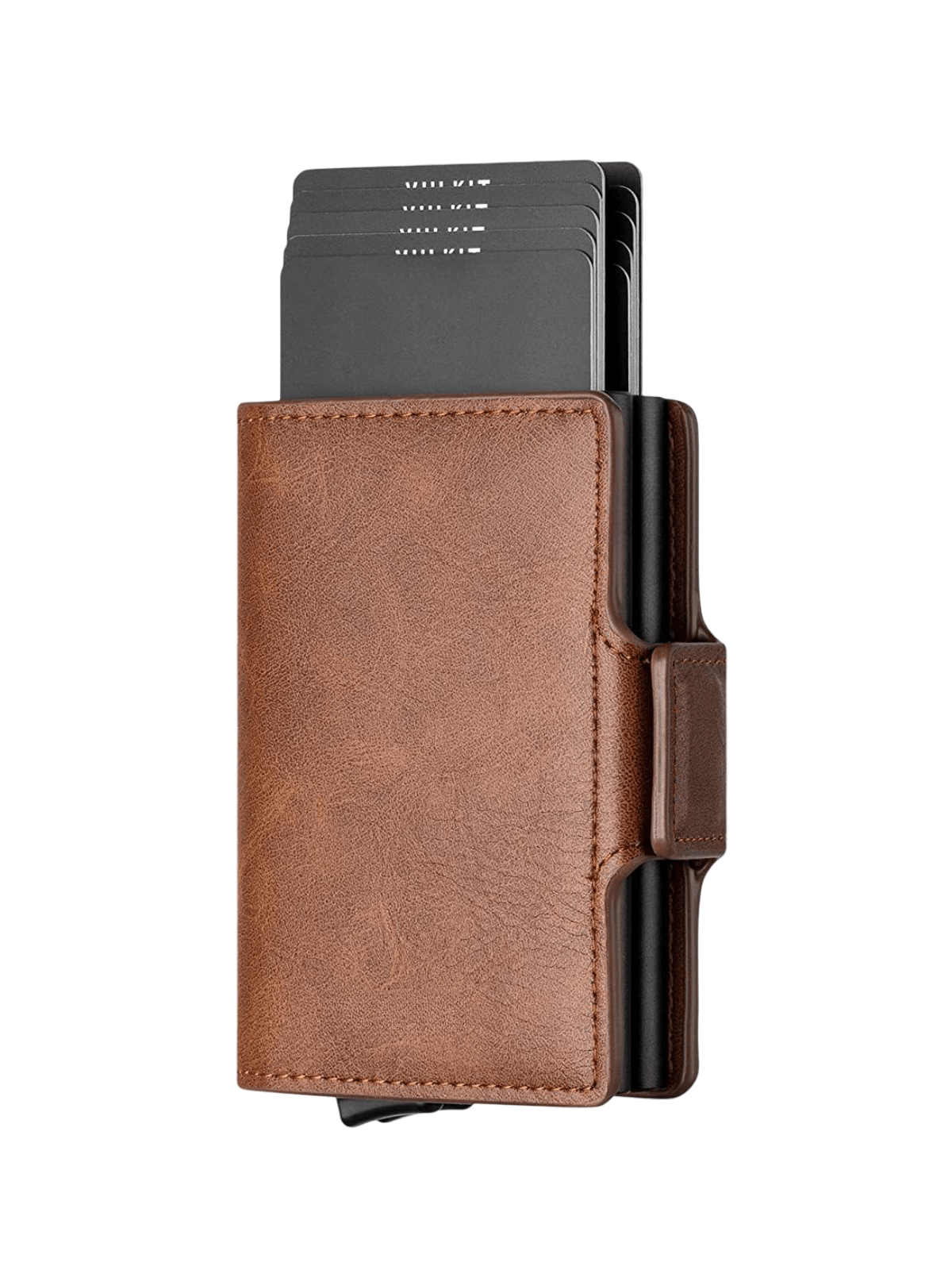 Portefeuille homme compact RFID, cuir noir, double boîtier aluminium, accès rapide cartes, porte - billets, modèle Juno - Porte - feuille - Marron