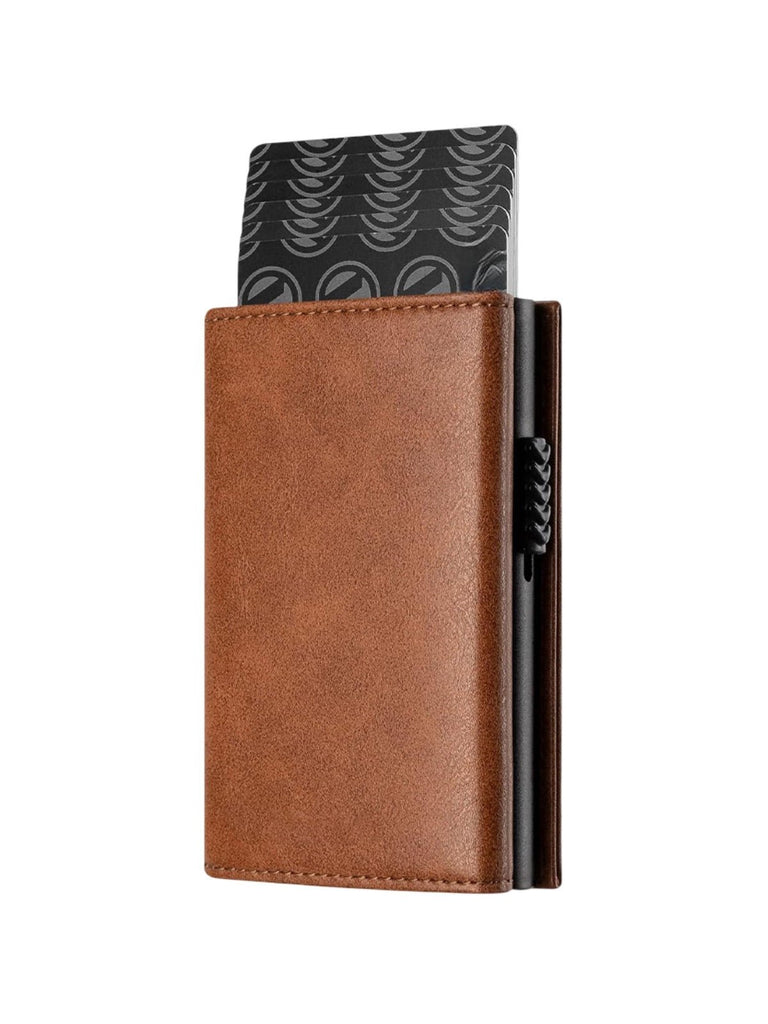 Portefeuille homme compact RFID, simili vegan, porte - cartes aluminium, monnaie, billets, carte identité, modèle Slyx - Porte - feuille - Marron