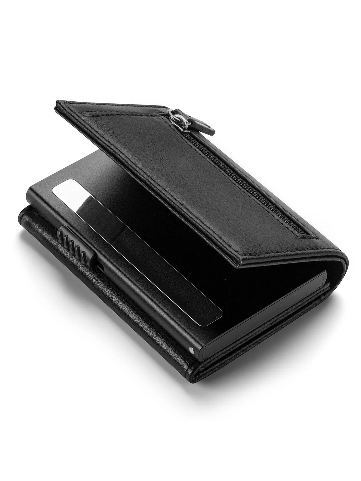 Portefeuille homme compact RFID, simili vegan, porte - cartes aluminium, monnaie, billets, carte identité, modèle Slyx - Porte - feuille - Noir