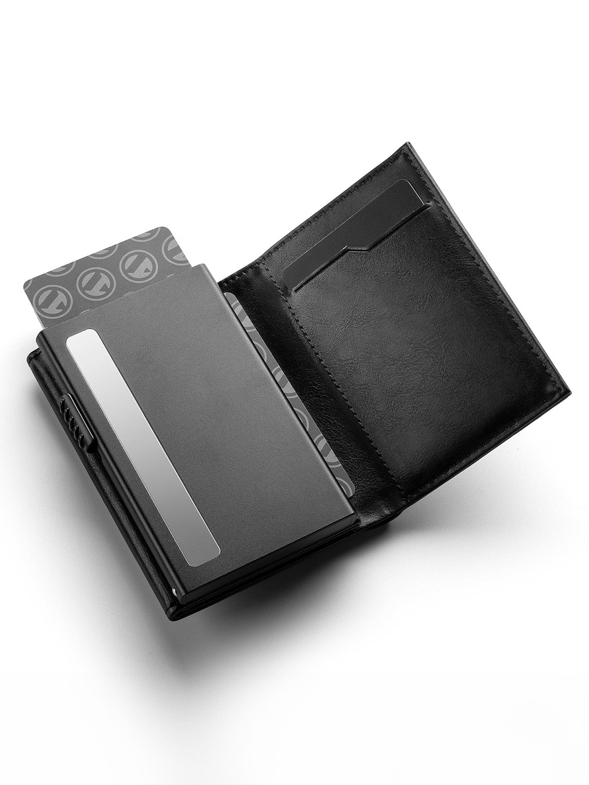 Portefeuille homme compact RFID, simili vegan, porte - cartes aluminium, monnaie, billets, carte identité, modèle Slyx - Porte - feuille - Noir