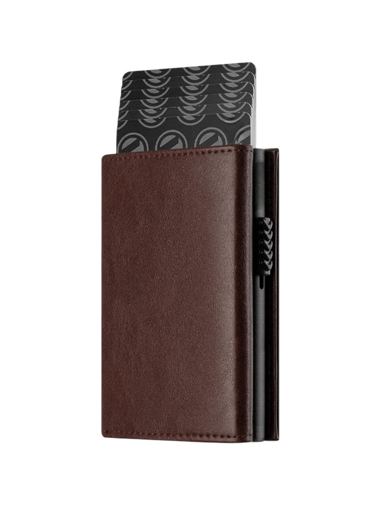 Portefeuille homme compact RFID, simili vegan, porte - cartes aluminium, monnaie, billets, carte identité, modèle Slyx - Porte - feuille - Café