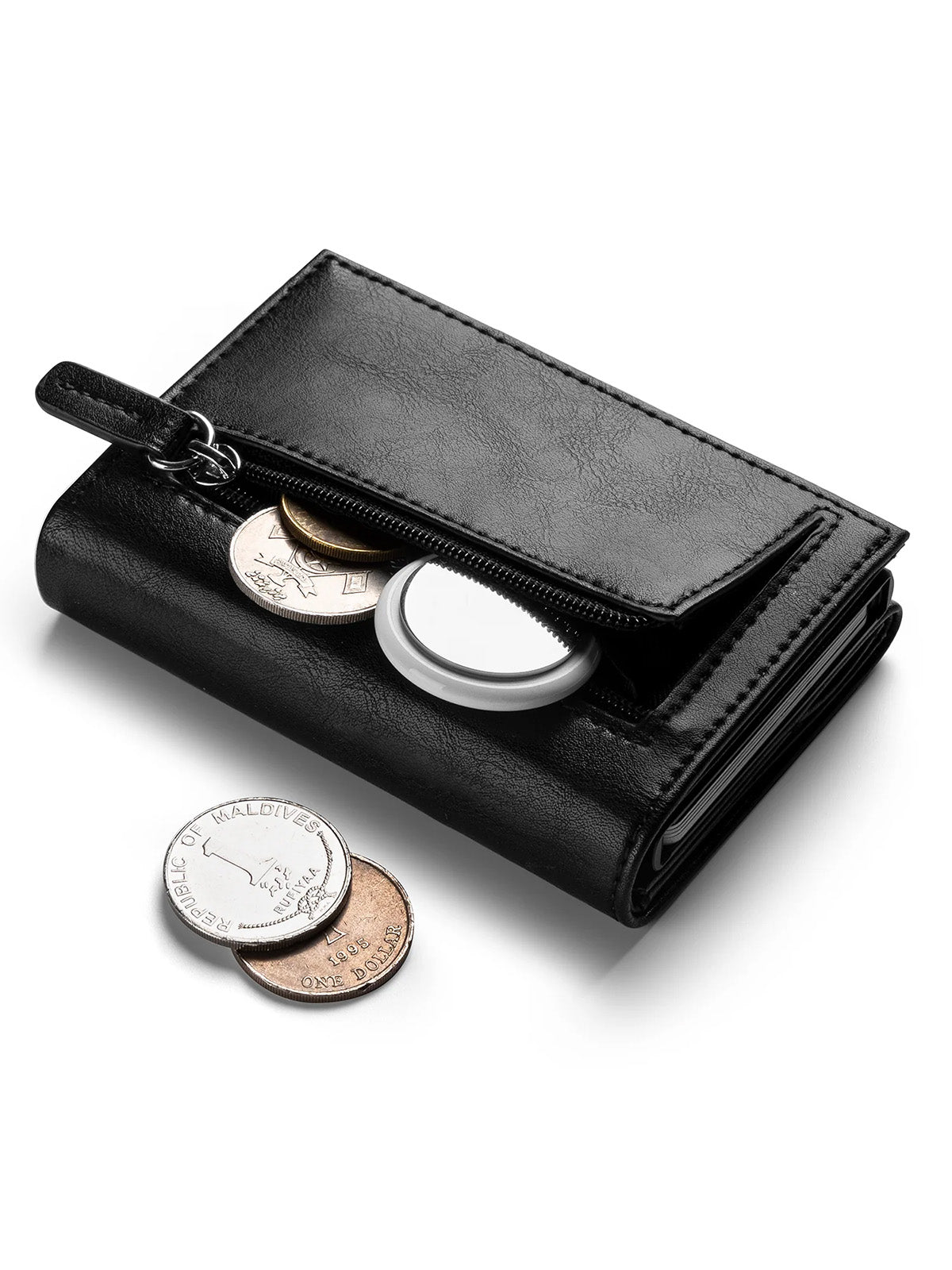 Portefeuille homme compact RFID, simili vegan, porte - cartes aluminium, monnaie, billets, carte identité, modèle Slyx - Porte - feuille - Noir