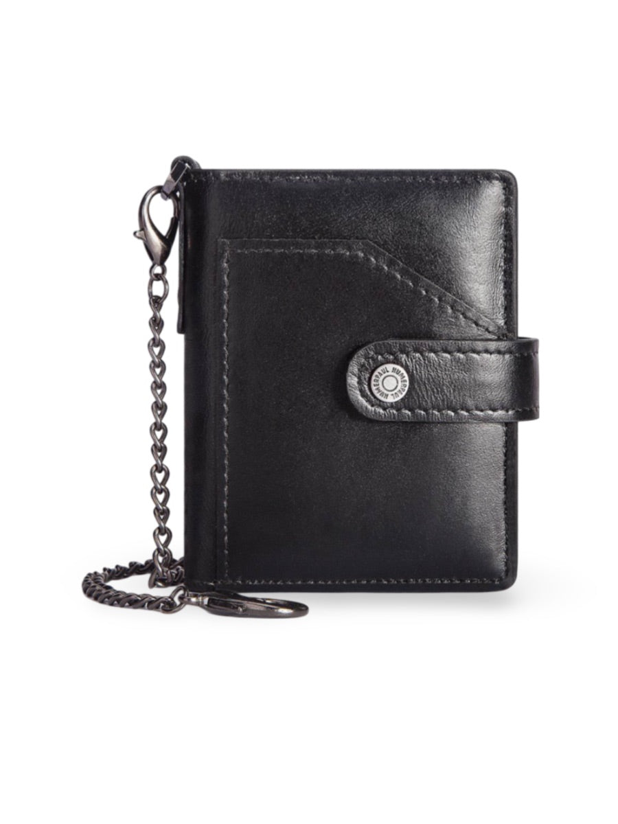 Portefeuille homme cuir véritable, protection RFID, compact, avec chaîne de sécurité, modèle Romaric - Porte - feuille - Noir