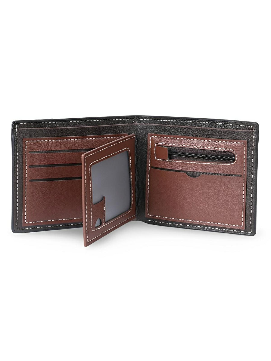 Portefeuille homme, design bicolore, grande capacité, compartiments multiples, en simili vegan, format compact, modèle Hugon - Porte - feuille - Noir