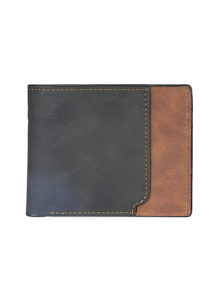 Portefeuille homme, design bicolore, grande capacité, compartiments multiples, en simili vegan, format compact, modèle Hugon - Porte - feuille - Noir