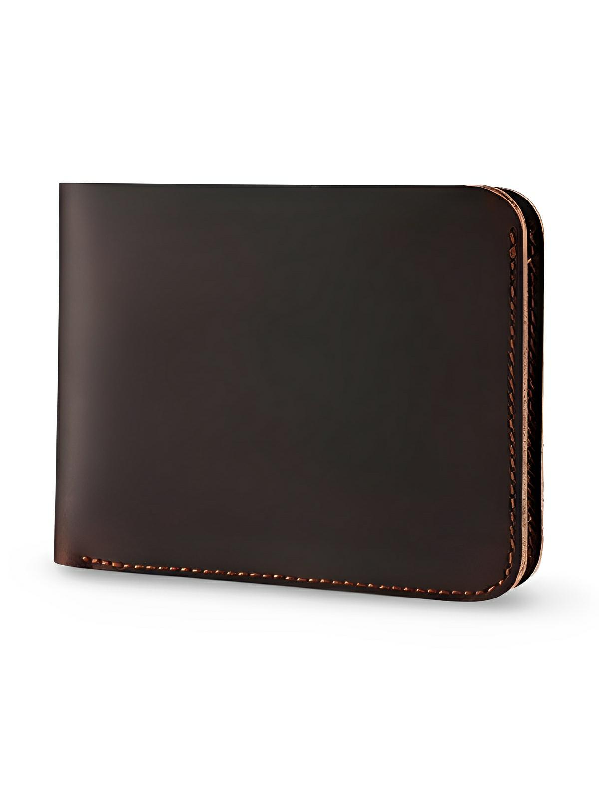 Portefeuille homme en cuir véritable, format compact, design vintage, multiples rangements, couture apparentes, modèle Xaime - Porte - feuille - Café