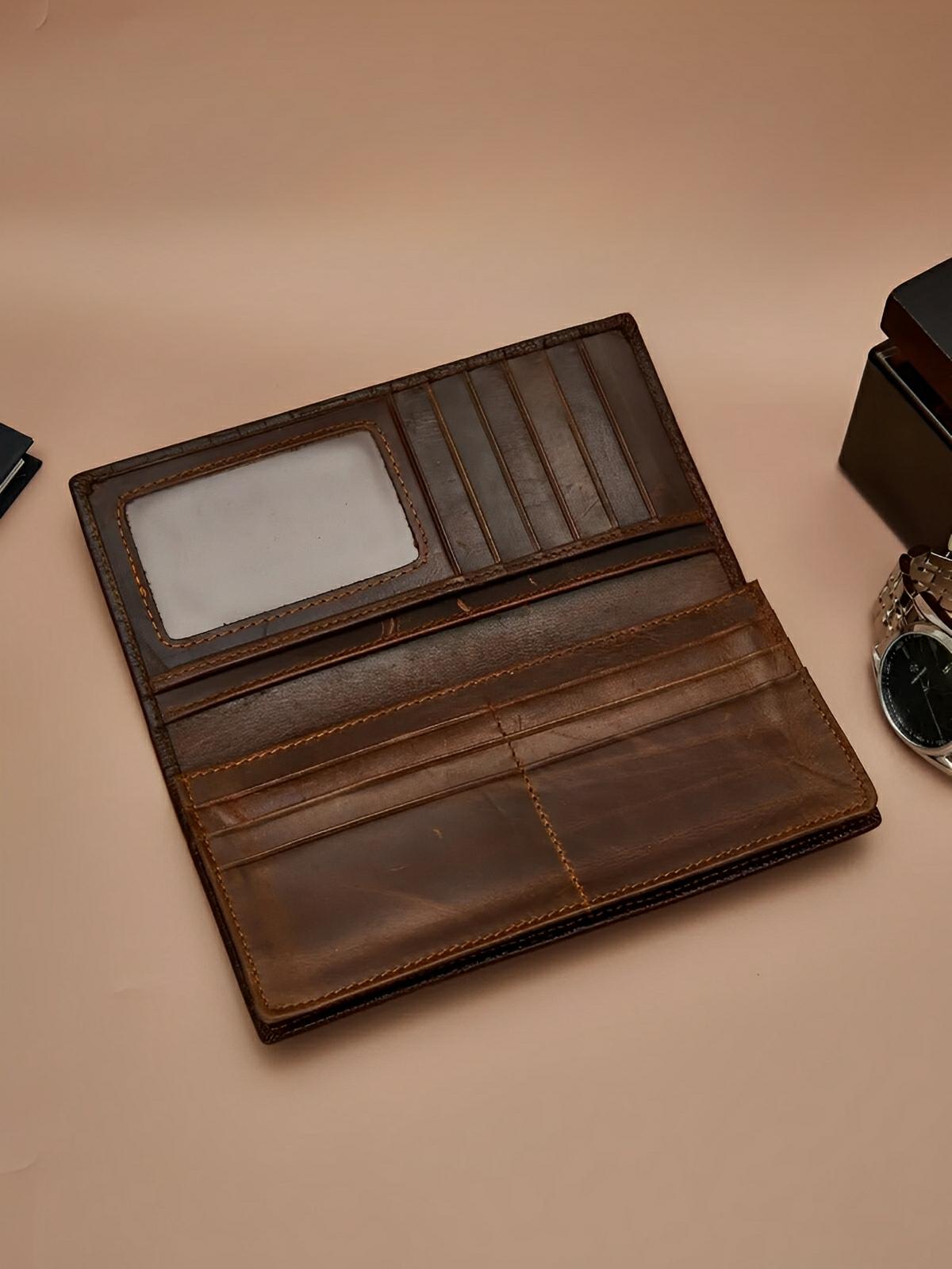 Portefeuille long cuir homme, texture crocodile, grande capacité, compartiments cartes et billets, modèle Sobek - Porte - feuille - Café