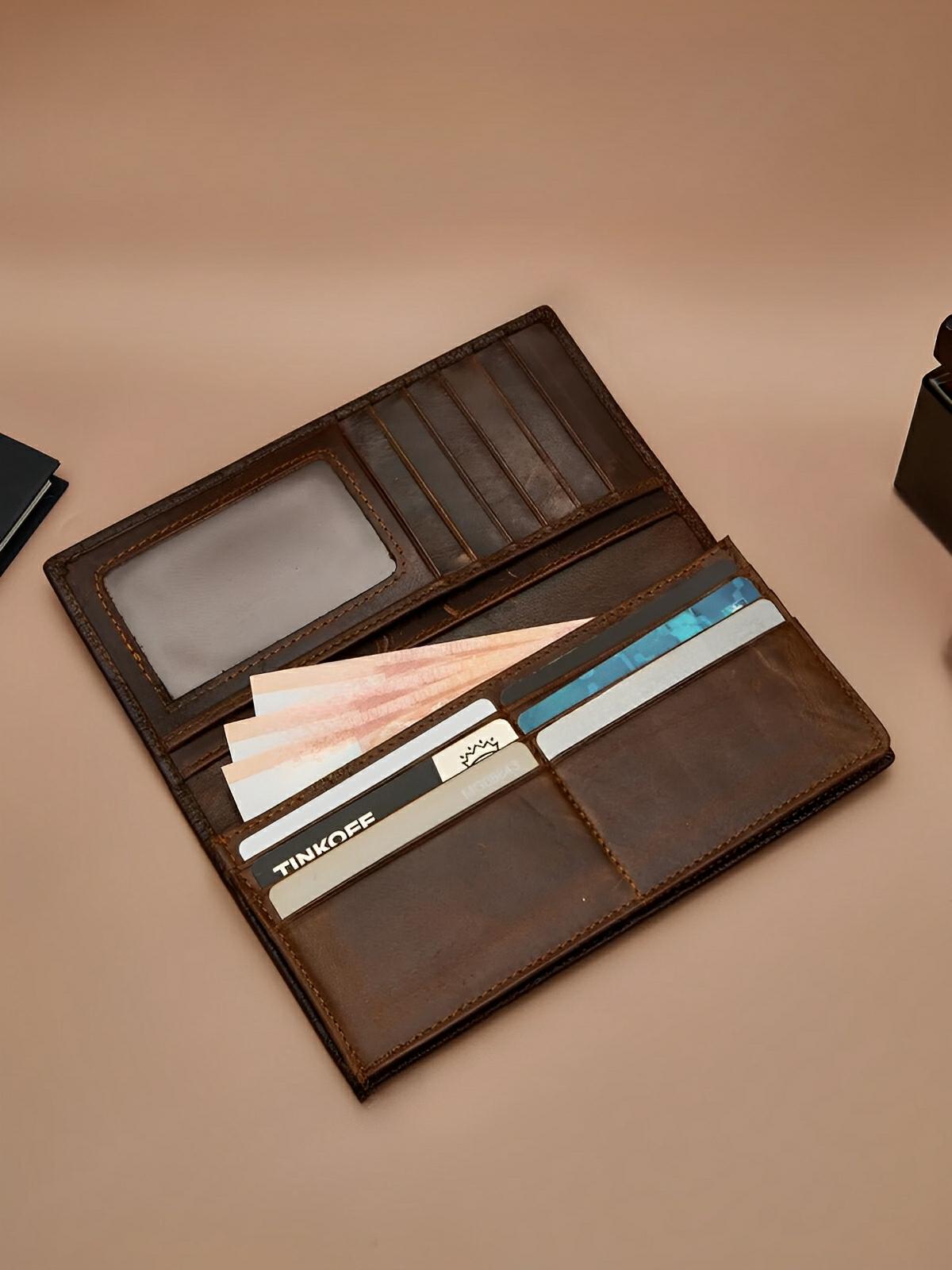 Portefeuille long cuir homme, texture crocodile, grande capacité, compartiments cartes et billets, modèle Sobek - Porte - feuille - Café
