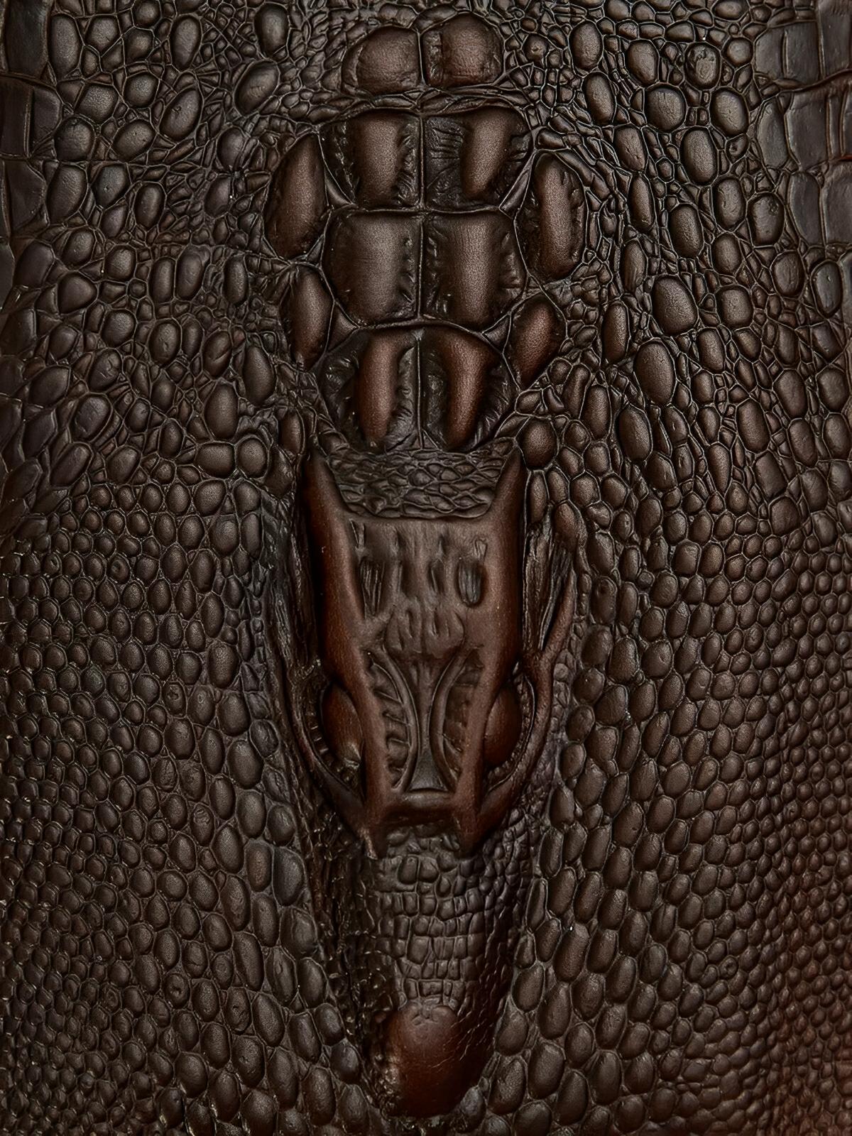 Portefeuille long cuir homme, texture crocodile, grande capacité, compartiments cartes et billets, modèle Sobek - Porte - feuille - Café
