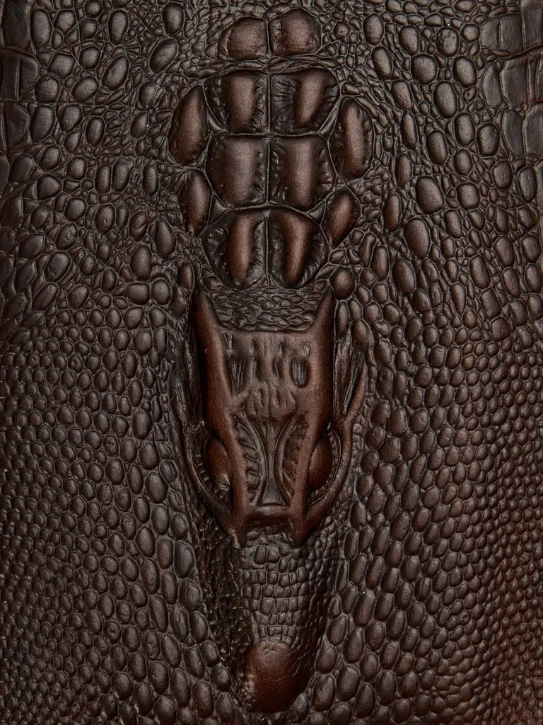 Portefeuille long cuir homme, texture crocodile, grande capacité, compartiments cartes et billets, modèle Sobek - Porte - feuille - Café