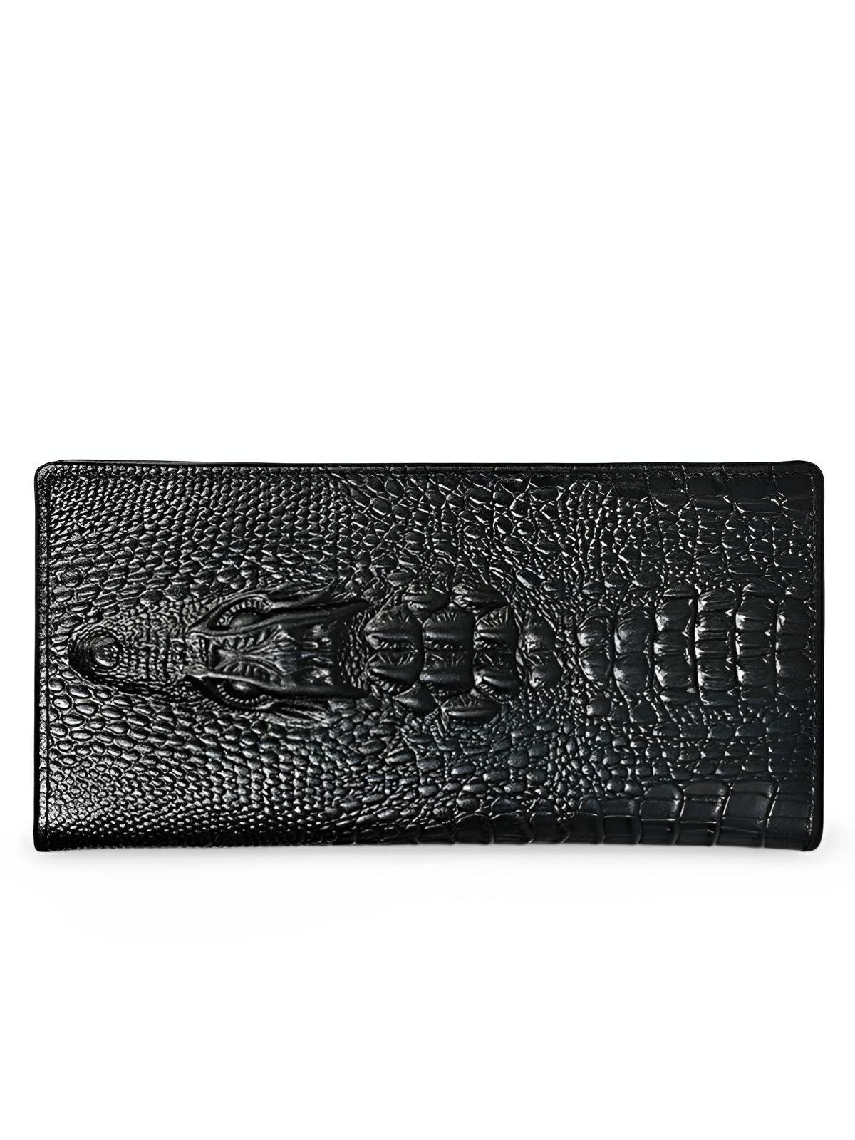 Portefeuille long cuir homme, texture crocodile, grande capacité, compartiments cartes et billets, modèle Sobek - Porte - feuille - Noir