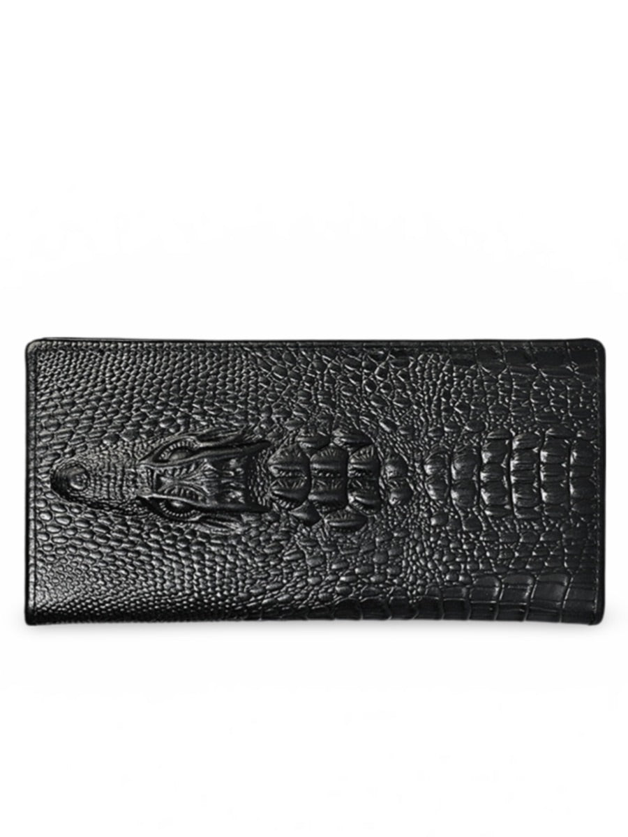 Portefeuille long cuir homme, texture crocodile, grande capacité, compartiments cartes et billets, modèle Sobek - Porte - feuille - Noir